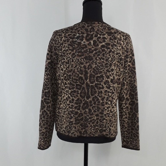CHICOS Brown and Tan Print Zip Front Sweater - Picture 5 of 7